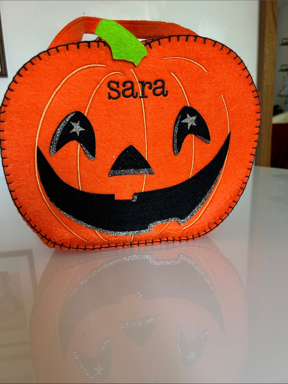 Personalized Orange Felt Jack-o'-Lantern Bag - 'sara'. Perfect for Halloween!